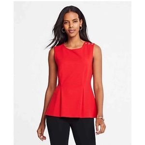 ANN TAYLOR Embellished Pearl Shoulder Detail Blouse In Jubilee Red